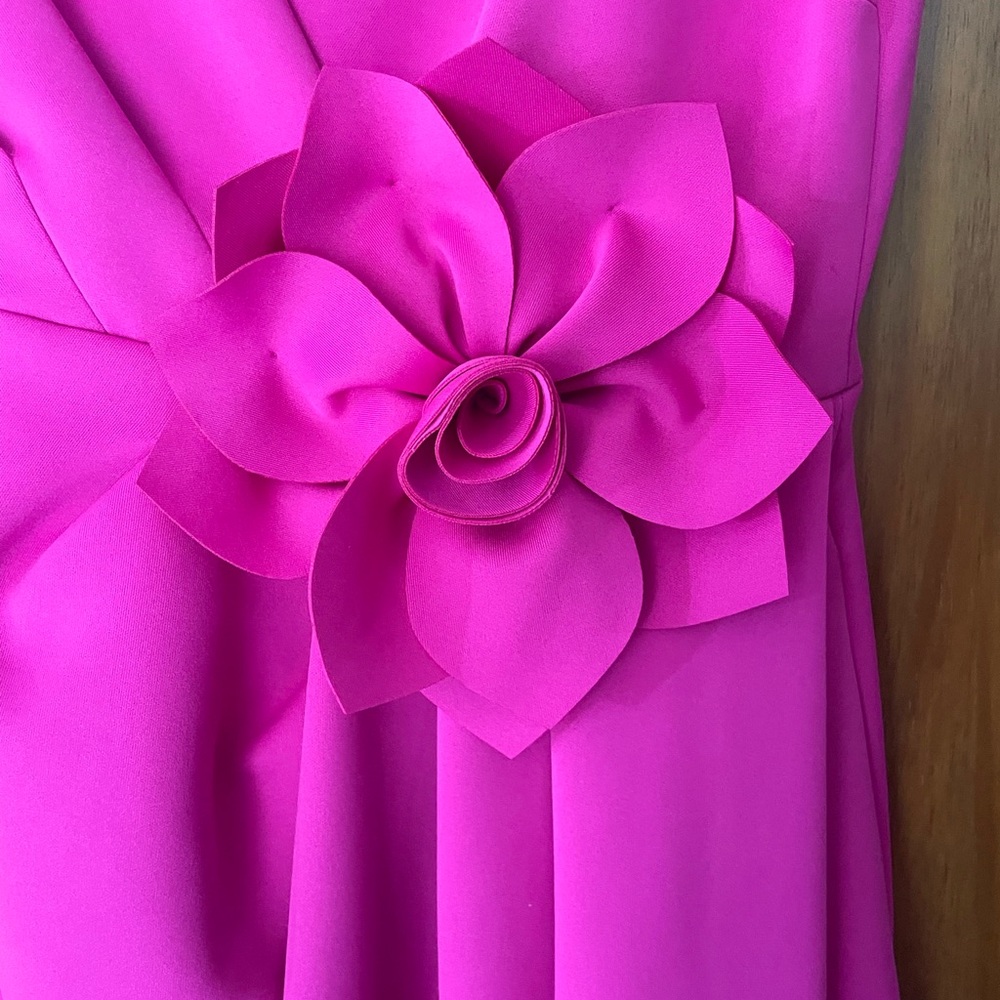 Vibrant Pink Asymmetrical Dress with Floral Detail - Picture 2 of 4